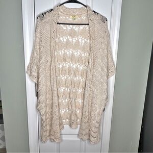 Kori America Open Knit Kimono Cardigan Beige Crochet Boho Oversized M/L